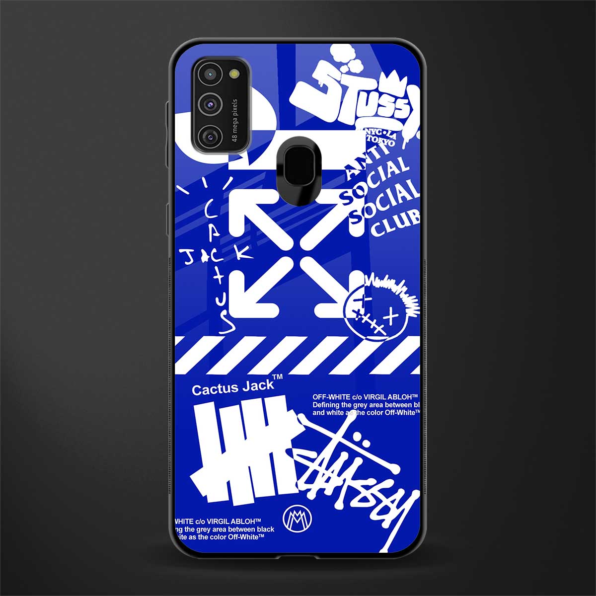 blue travis scott x anti social social club glass case for samsung galaxy m21 image
