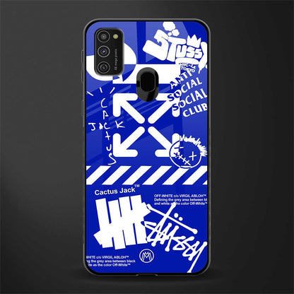 blue travis scott x anti social social club glass case for samsung galaxy m21 image