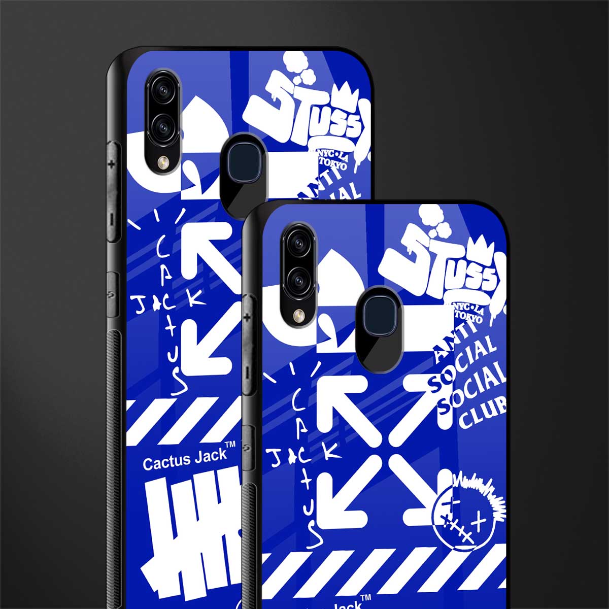 blue travis scott x anti social social club glass case for samsung galaxy a20 image-2