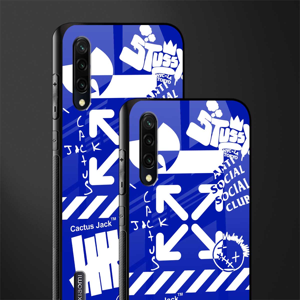 blue travis scott x anti social social club glass case for mi a3 redmi a3 image-2