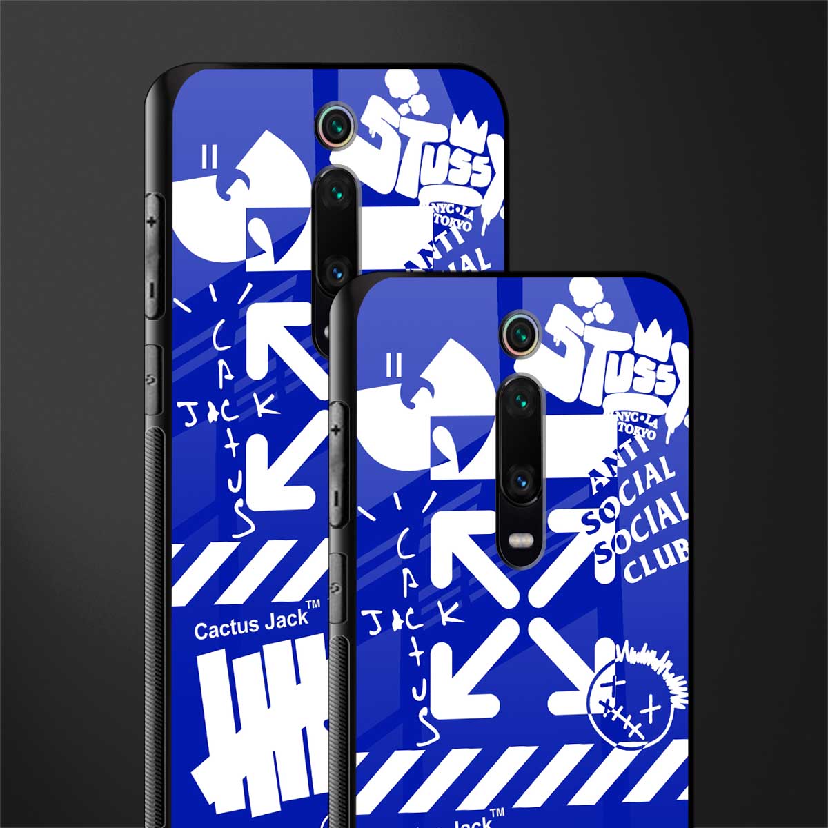 blue travis scott x anti social social club glass case for redmi k20 image-2