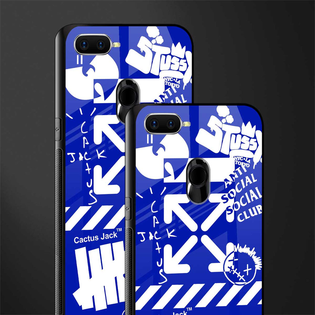 blue travis scott x anti social social club glass case for oppo a7 image-2