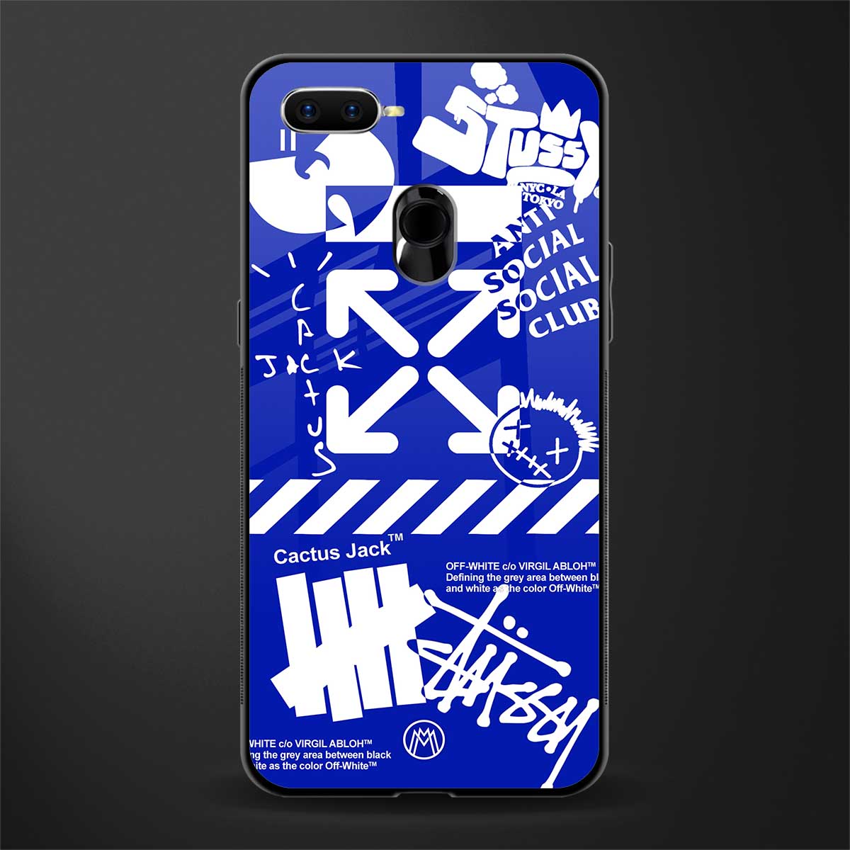 blue travis scott x anti social social club glass case for oppo a12 image
