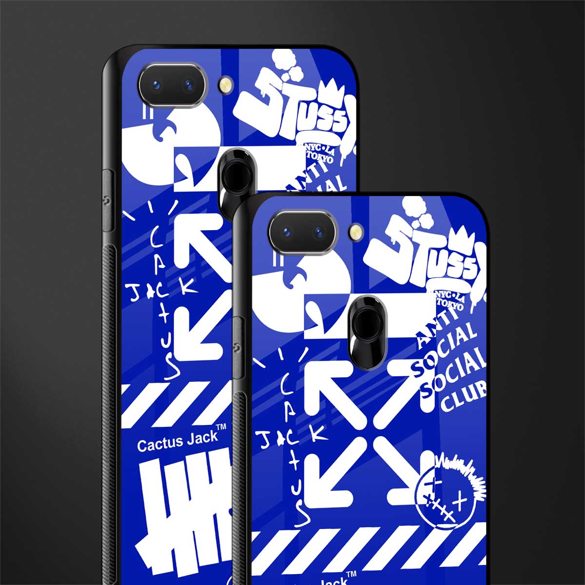 blue travis scott x anti social social club glass case for oppo a5 image-2