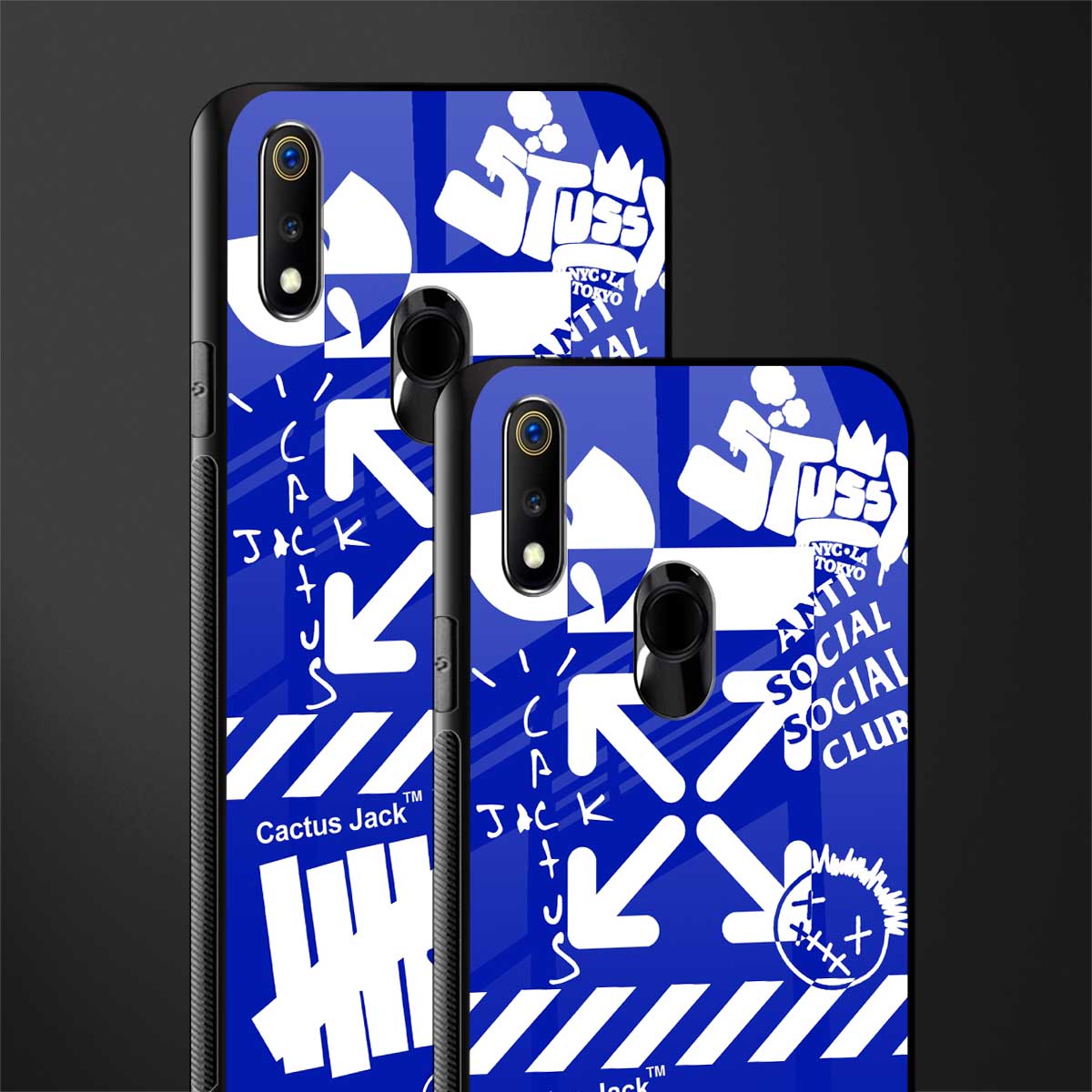 blue travis scott x anti social social club glass case for realme 3 pro image-2