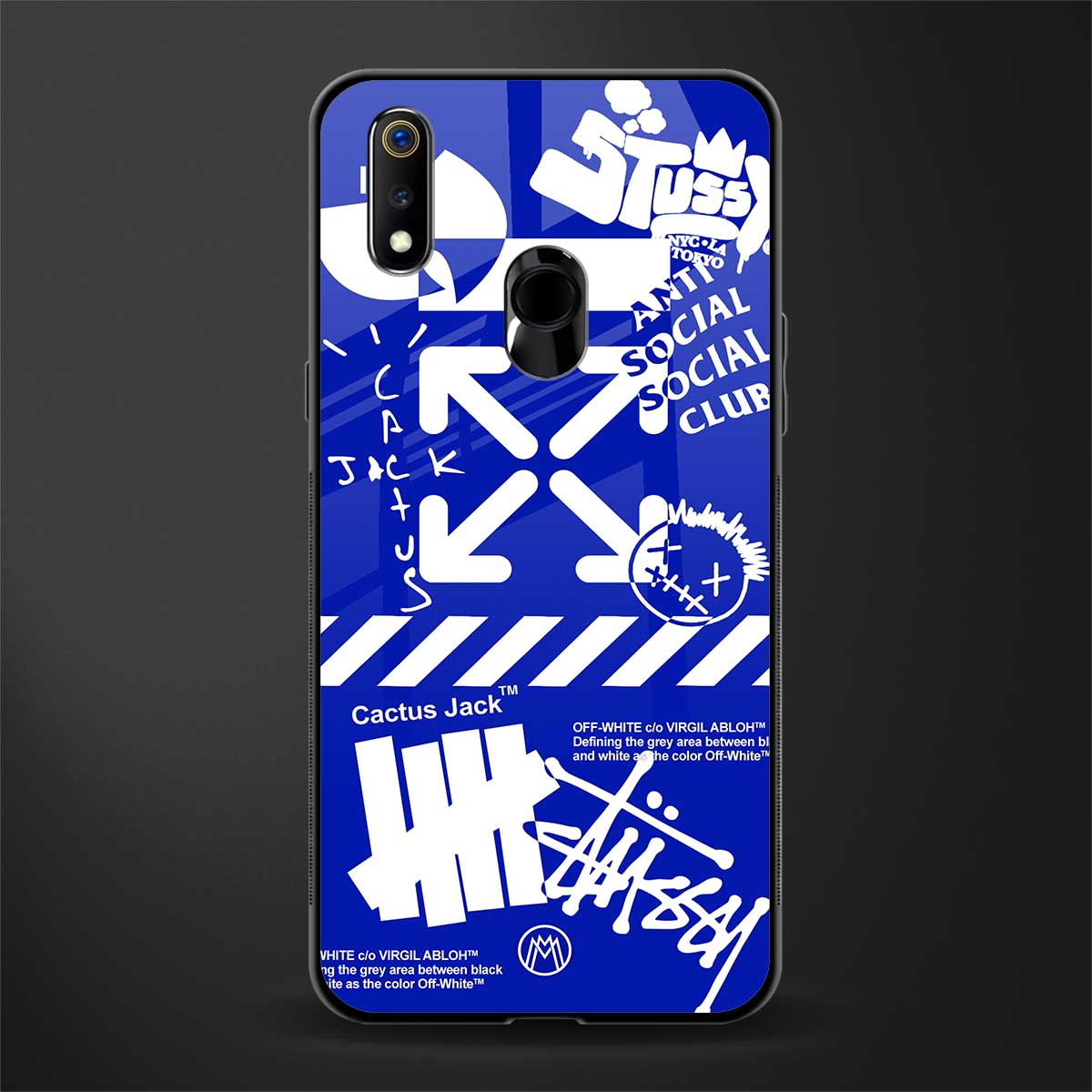 blue travis scott x anti social social club glass case for realme 3i image