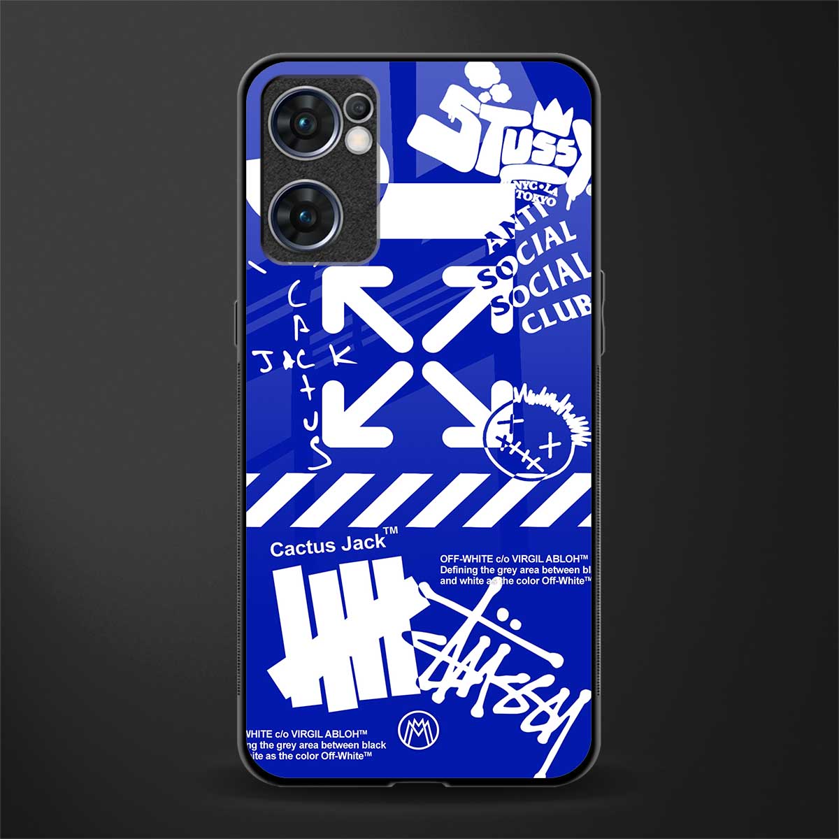 blue travis scott x anti social social club glass case for oppo reno7 5g image