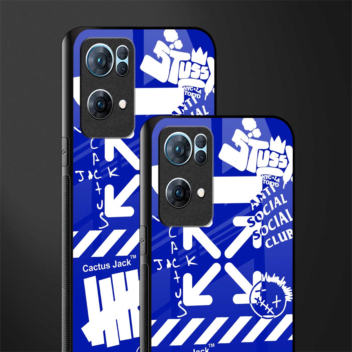 blue travis scott x anti social social club glass case for oppo reno7 pro 5g image-2