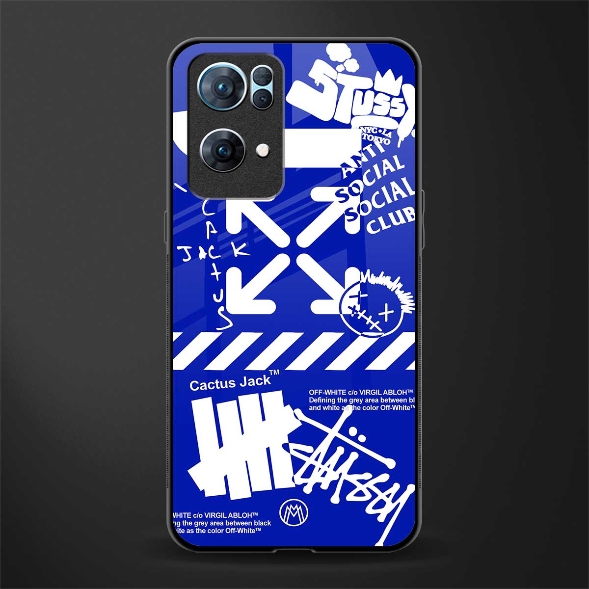 blue travis scott x anti social social club glass case for oppo reno7 pro 5g image