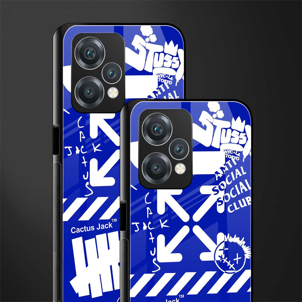 blue travis scott x anti social social club back phone cover | glass case for realme 9 pro 5g