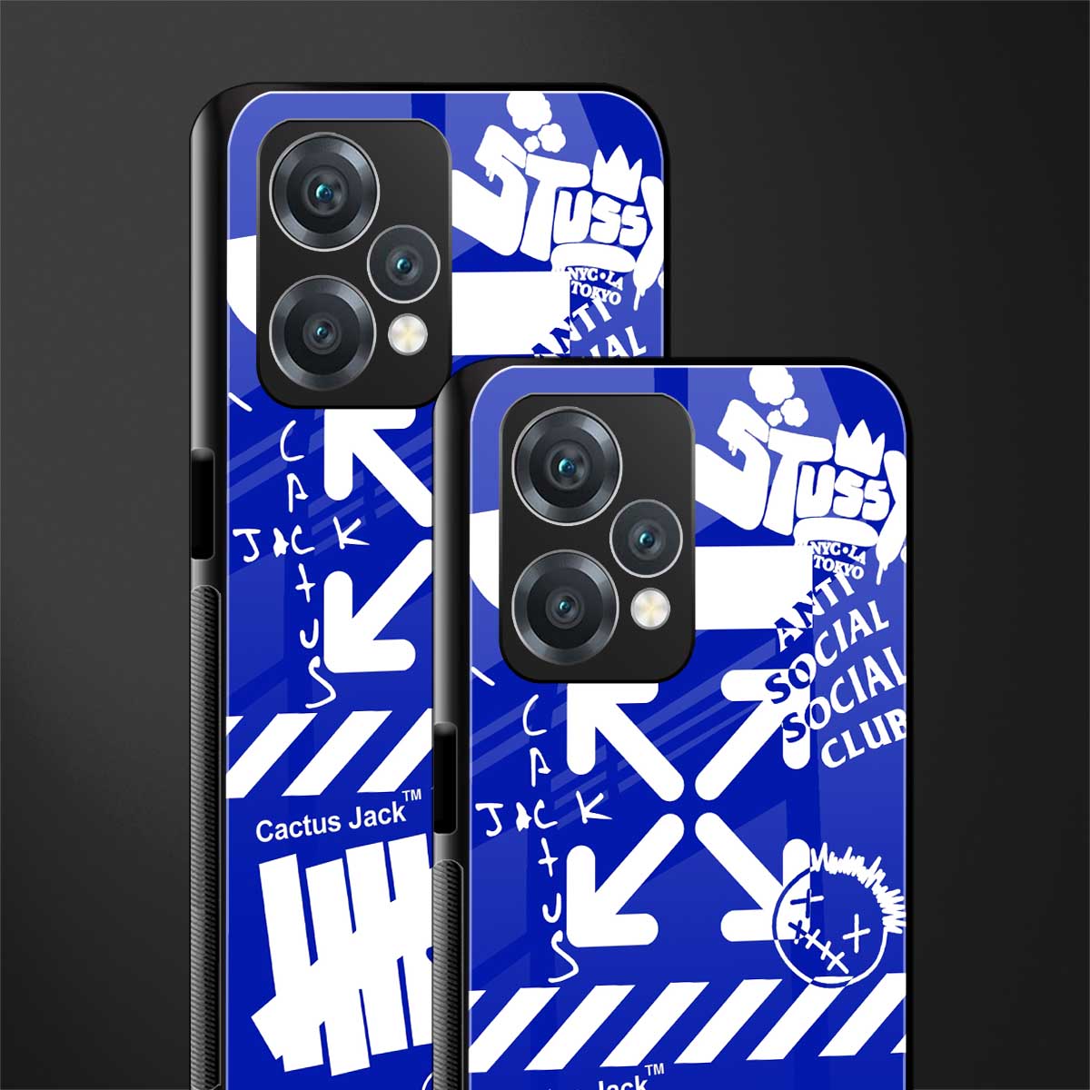 blue travis scott x anti social social club back phone cover | glass case for realme 9 pro 5g