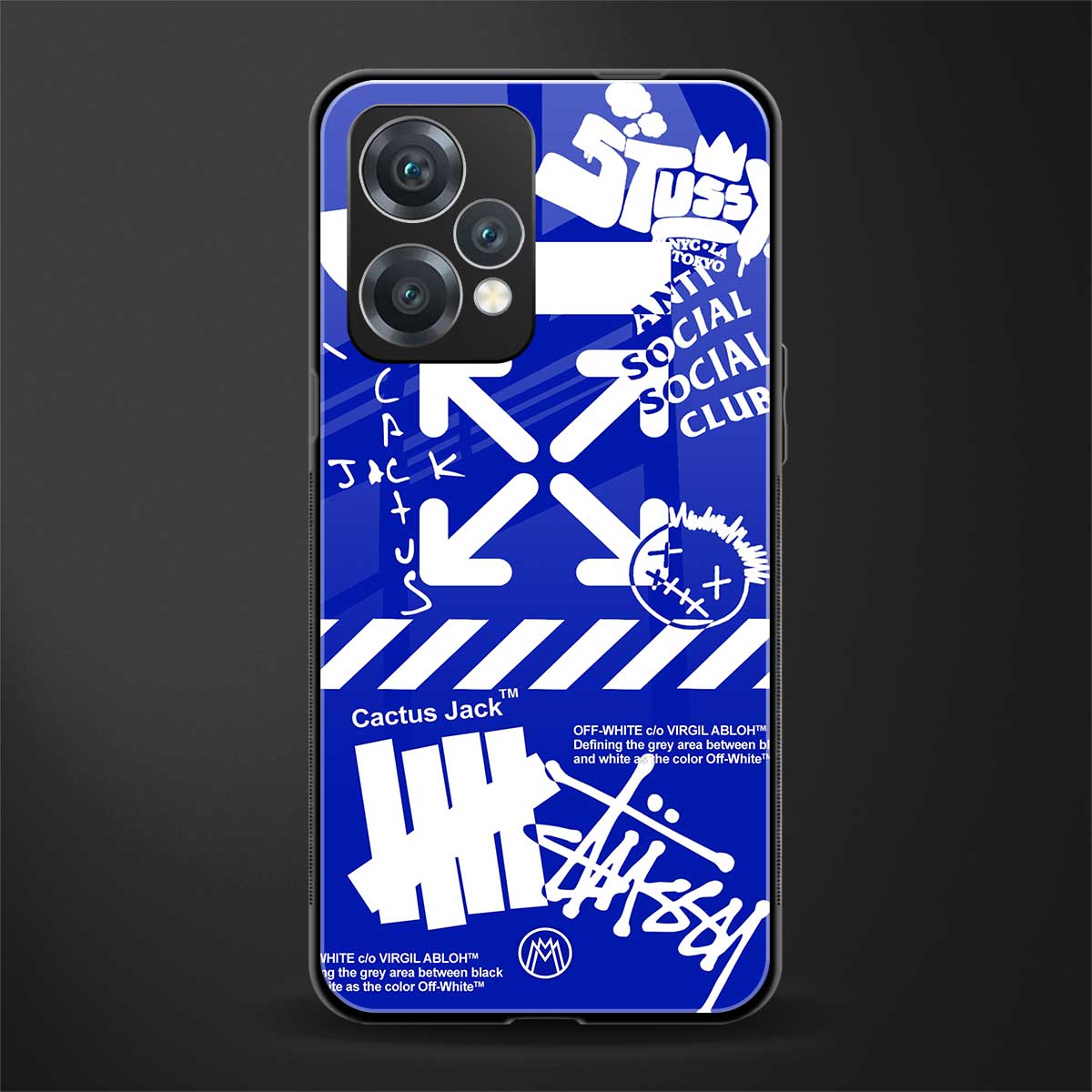 blue travis scott x anti social social club back phone cover | glass case for realme 9 pro 5g