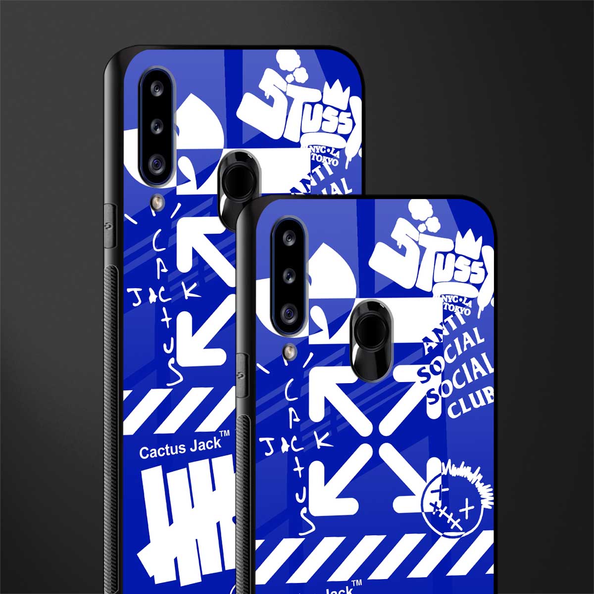 blue travis scott x anti social social club glass case for samsung galaxy a20s image-2