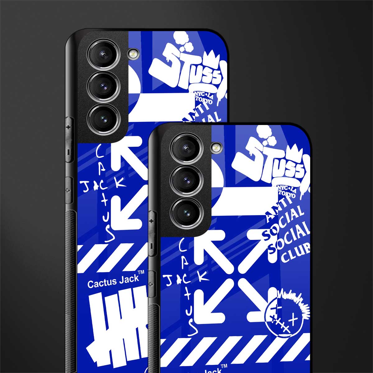 blue travis scott x anti social social club glass case for samsung galaxy s21 plus image-2