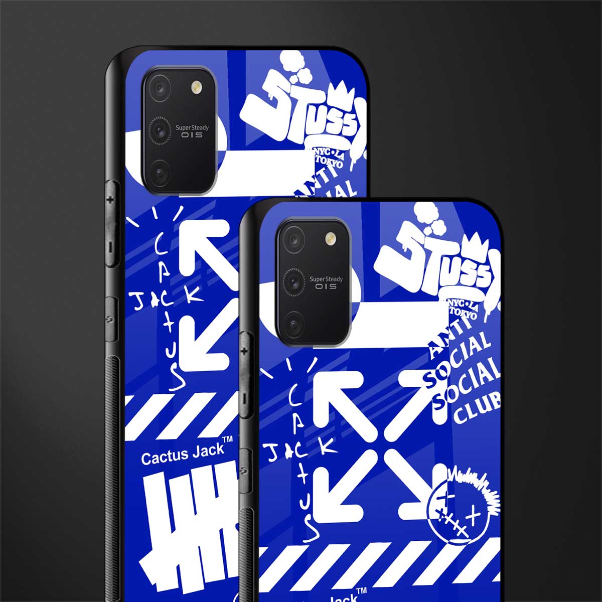 blue travis scott x anti social social club glass case for samsung galaxy a91 image-2