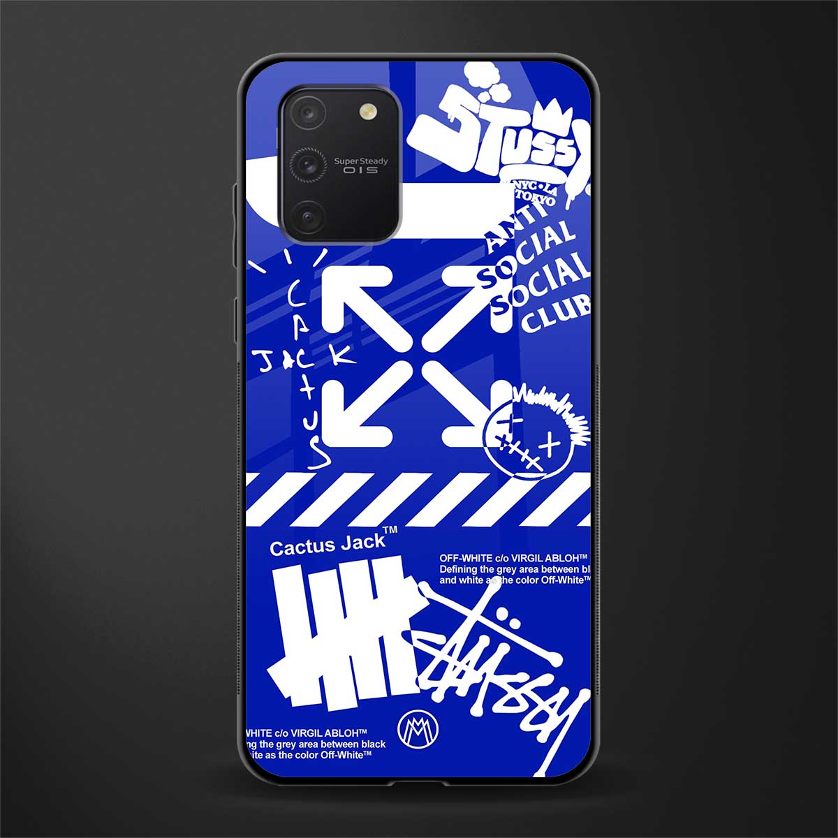 blue travis scott x anti social social club glass case for samsung galaxy a91 image