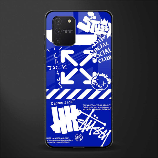 blue travis scott x anti social social club glass case for samsung galaxy a91 image