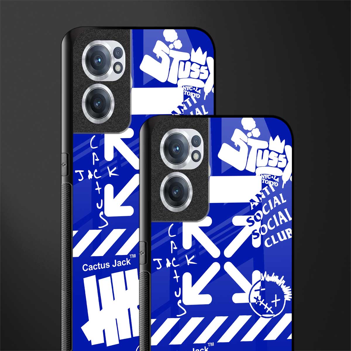 blue travis scott x anti social social club glass case for oneplus nord ce 2 5g image-2