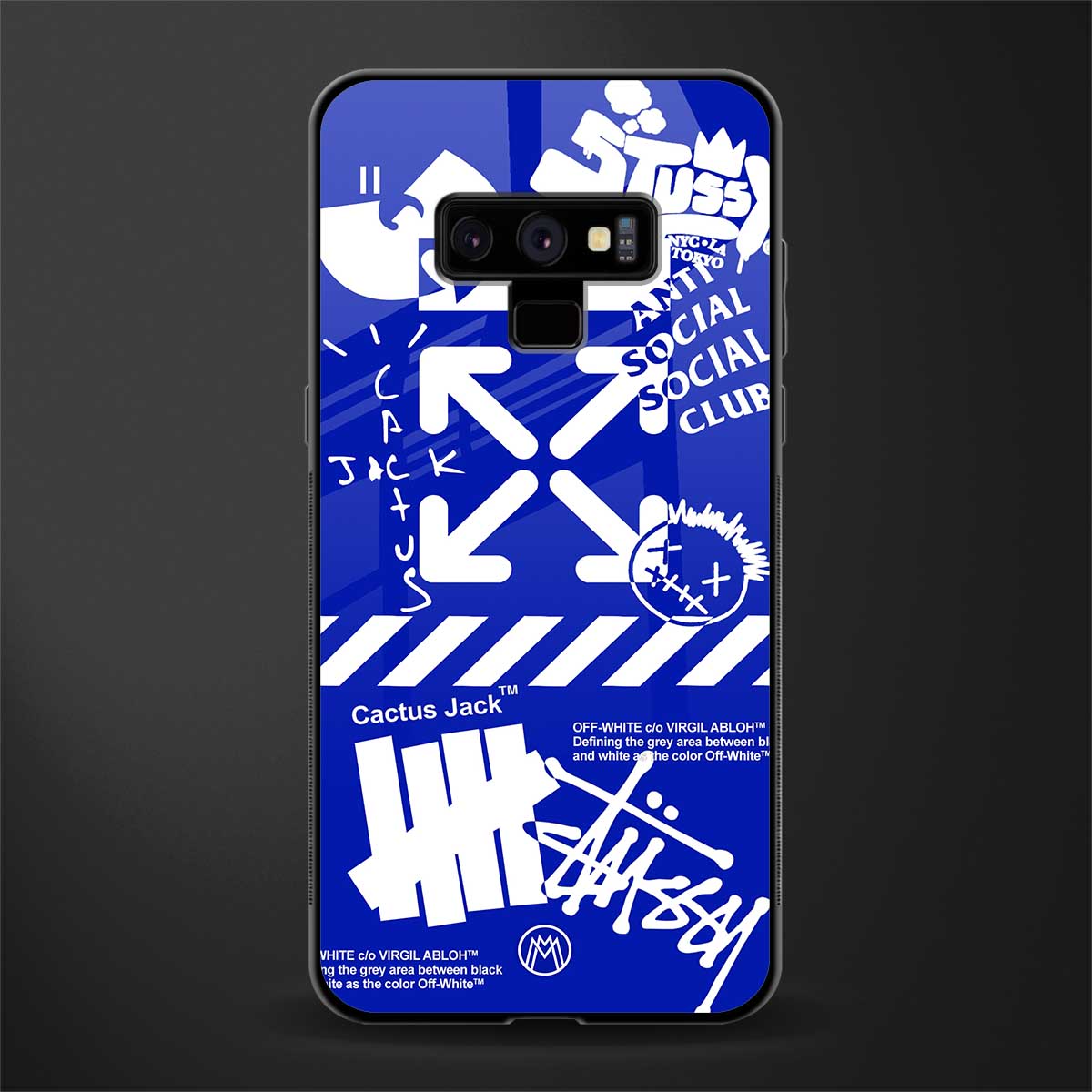 blue travis scott x anti social social club glass case for samsung galaxy note 9 image