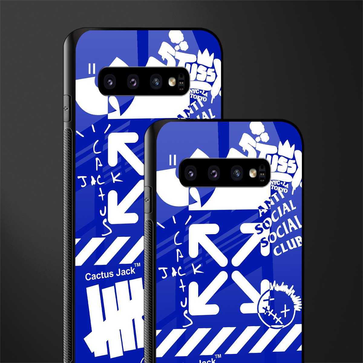 blue travis scott x anti social social club glass case for samsung galaxy s10 plus image-2