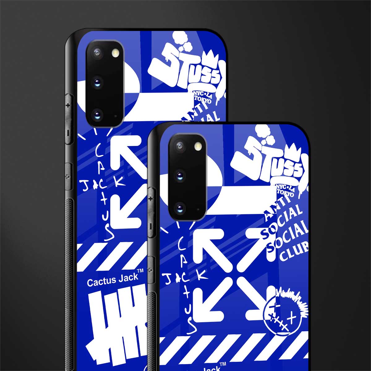 blue travis scott x anti social social club glass case for samsung galaxy s20 image-2