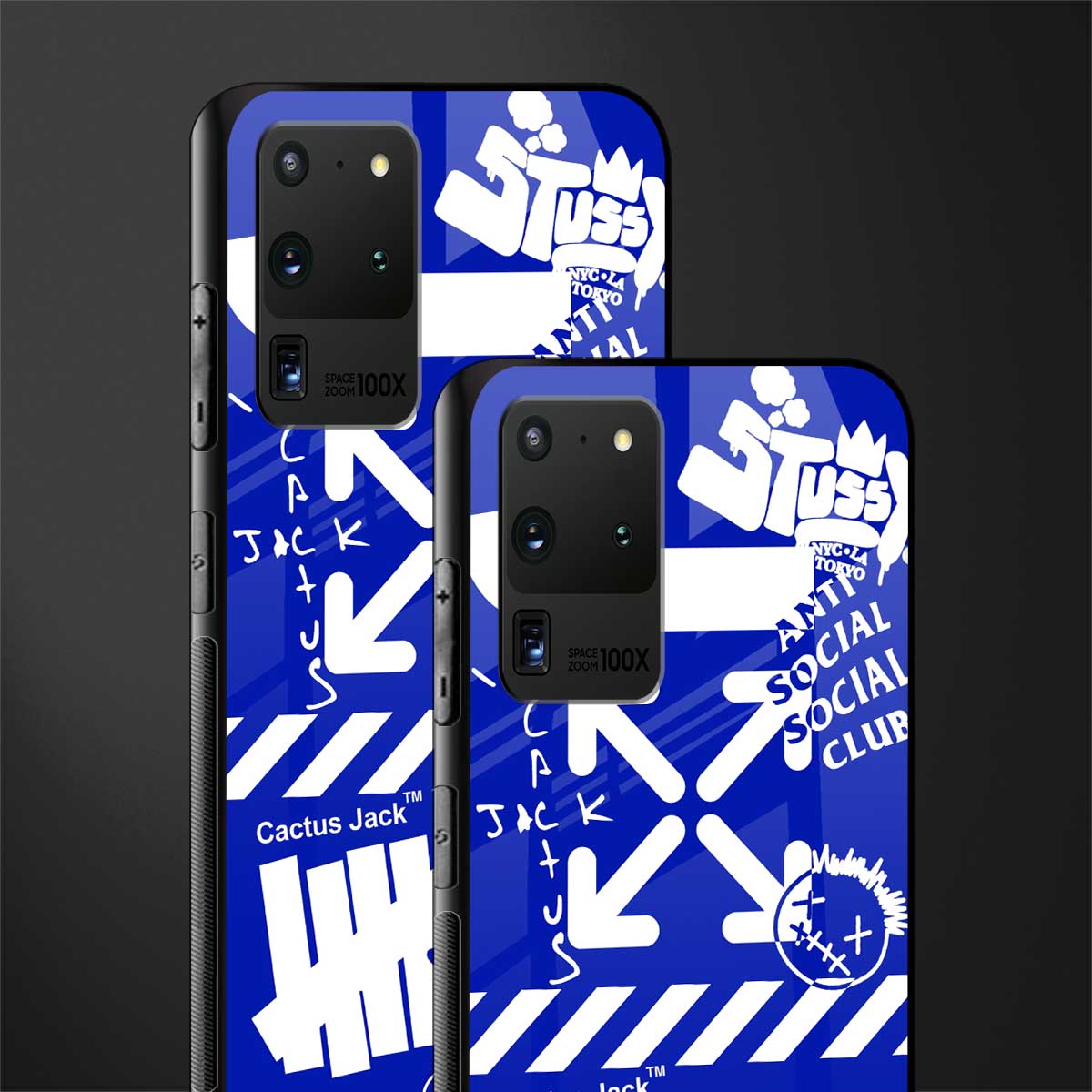 blue travis scott x anti social social club glass case for samsung galaxy s20 ultra image-2