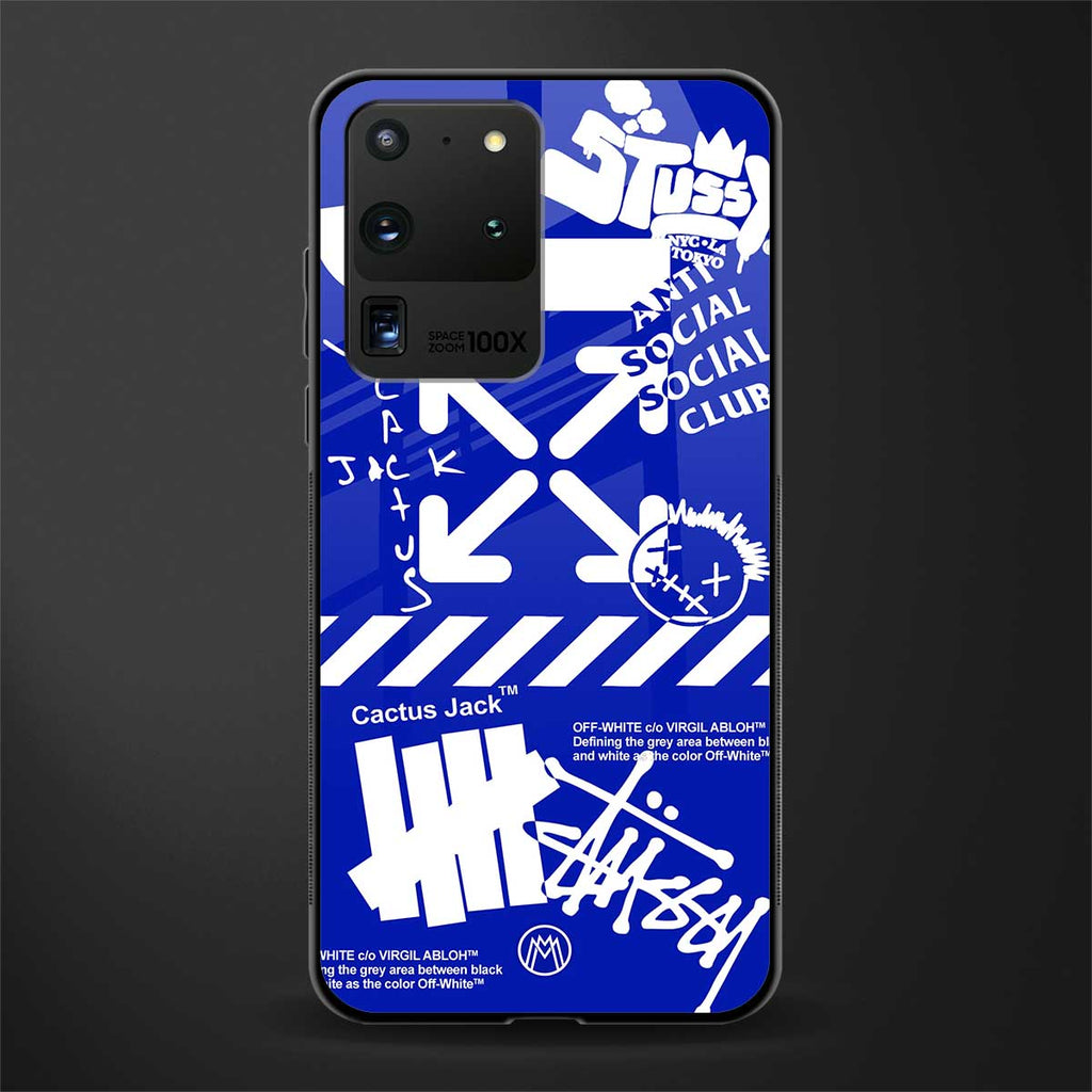blue travis scott x anti social social club glass case for samsung galaxy s20 ultra image