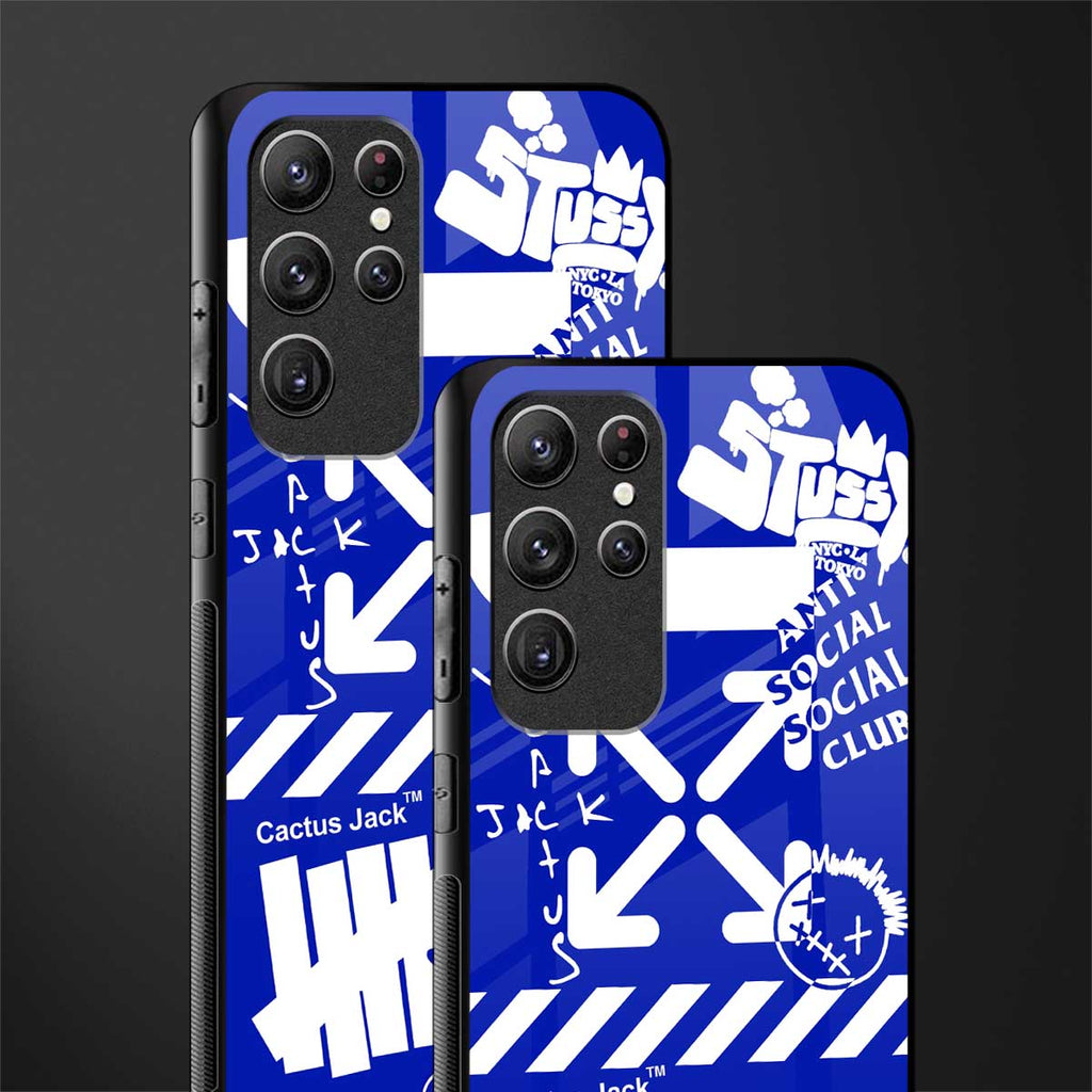 blue travis scott x anti social social club glass case for samsung galaxy s22 ultra 5g image-2