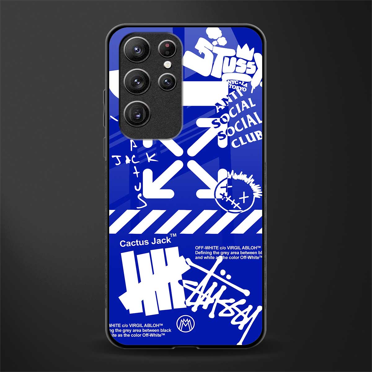 blue travis scott x anti social social club glass case for samsung galaxy s21 ultra image