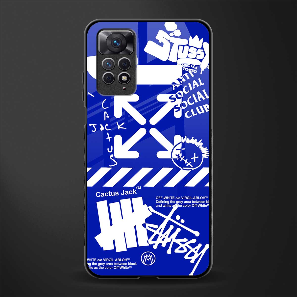 blue travis scott x anti social social club glass case for redmi note 11 pro image