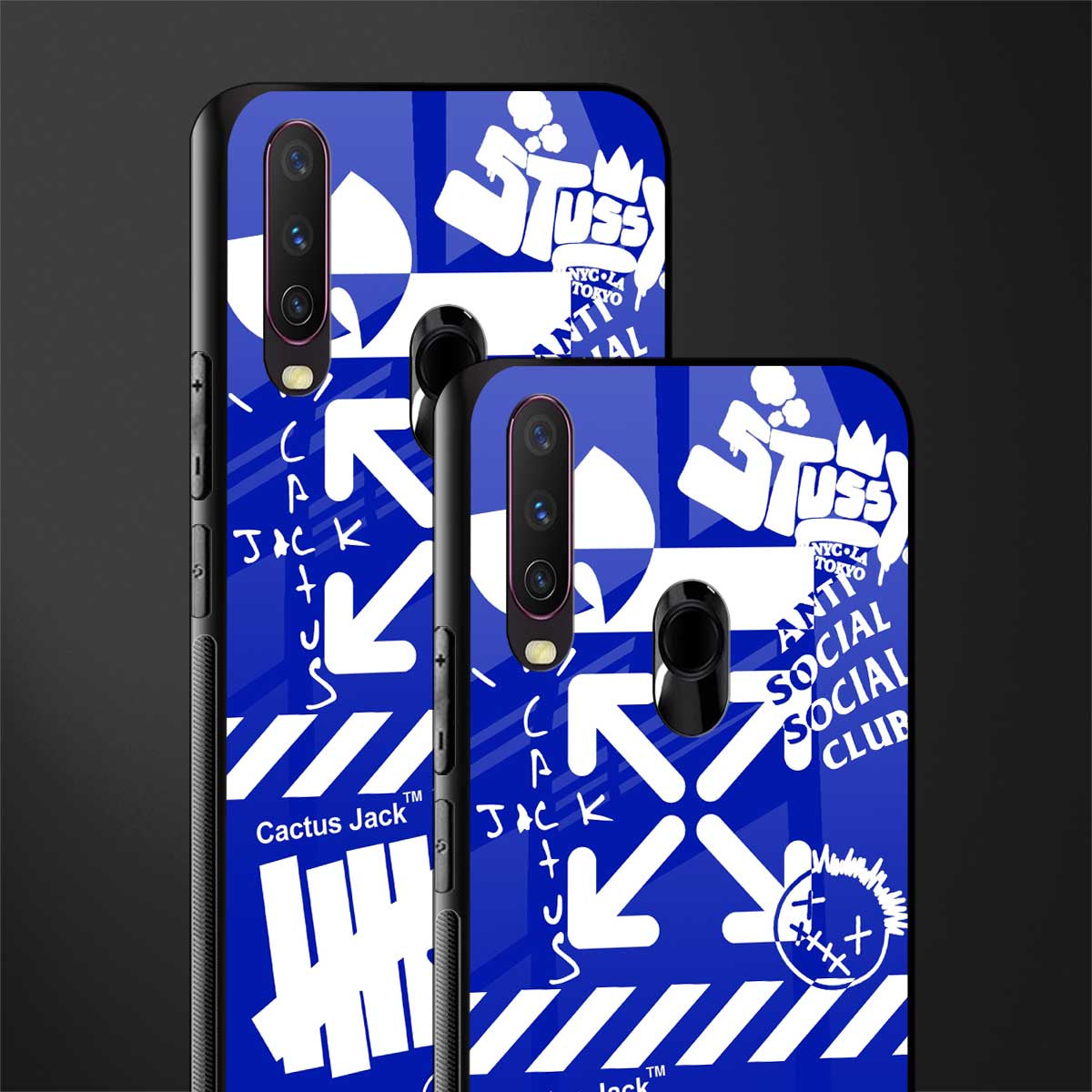 blue travis scott x anti social social club glass case for vivo y12 image-2