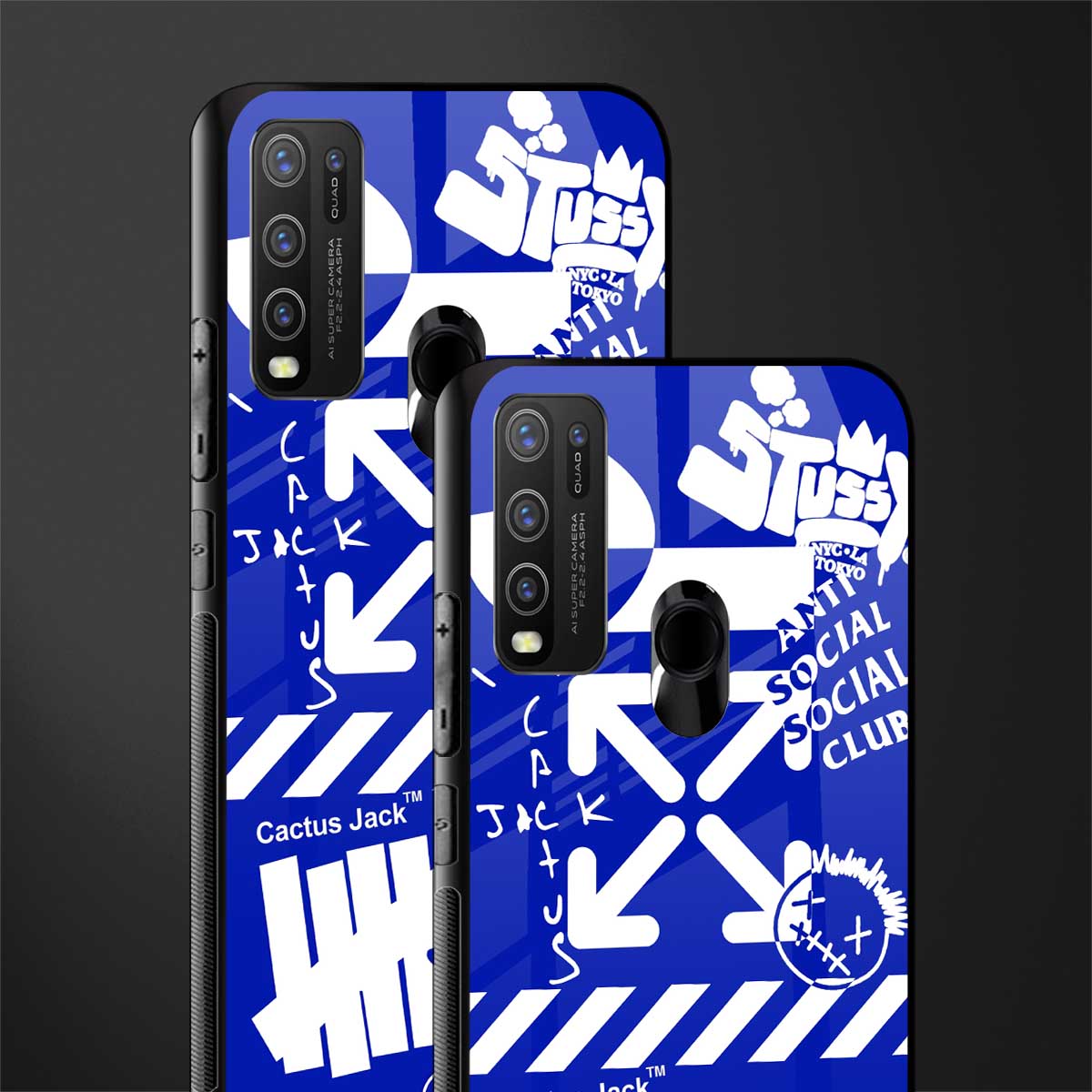 blue travis scott x anti social social club glass case for vivo y30 image-2