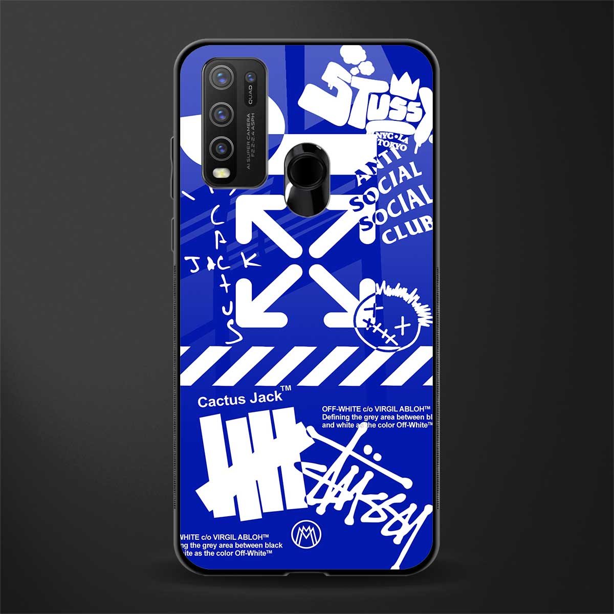 blue travis scott x anti social social club glass case for vivo y30 image