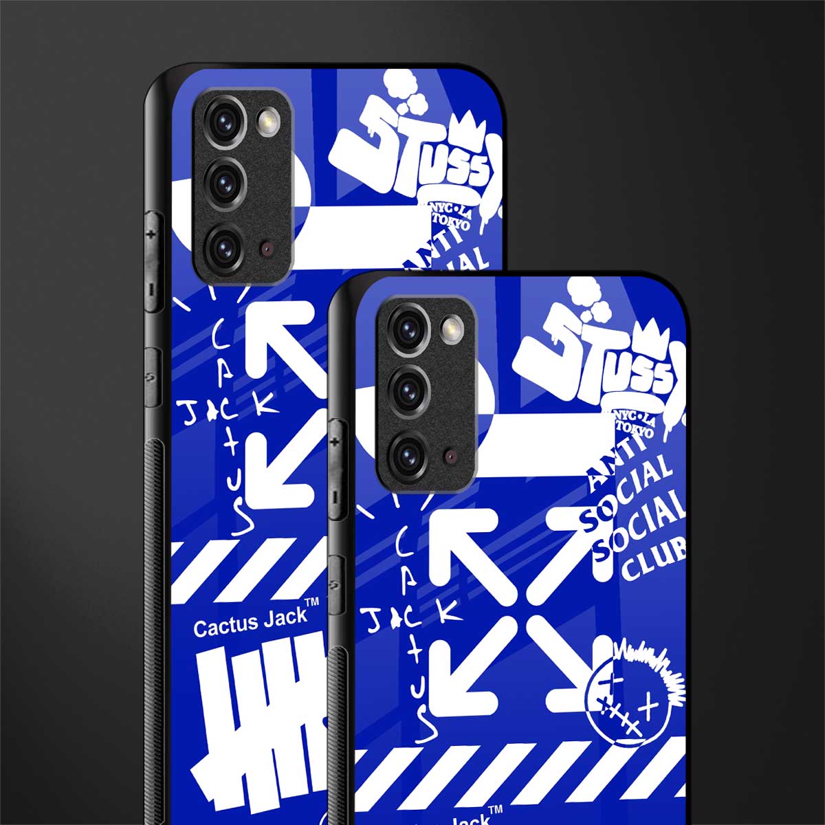 blue travis scott x anti social social club glass case for samsung galaxy note 20 image-2