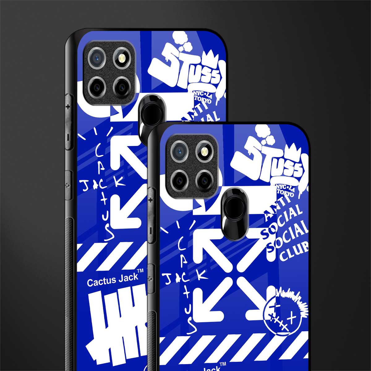 blue travis scott x anti social social club glass case for realme narzo 20 image-2