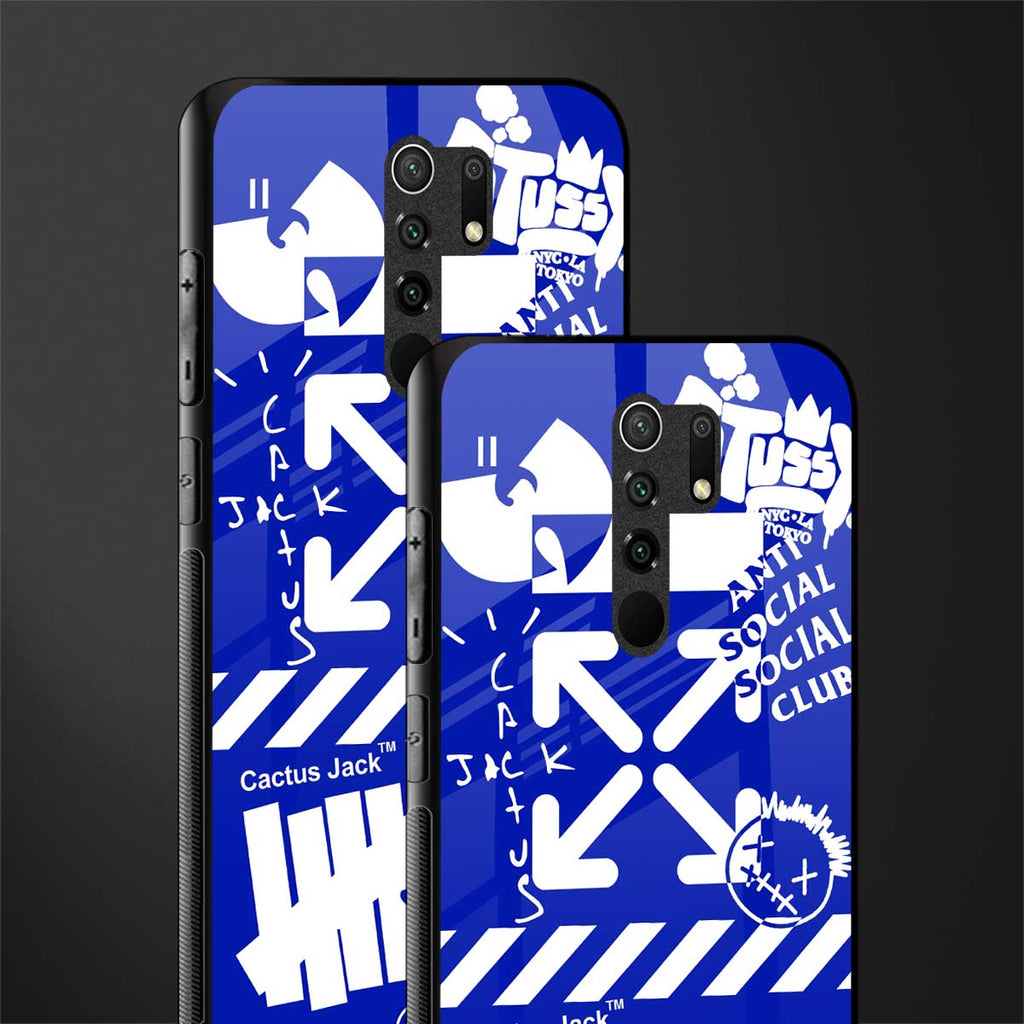 blue travis scott x anti social social club glass case for redmi 9 prime image-2