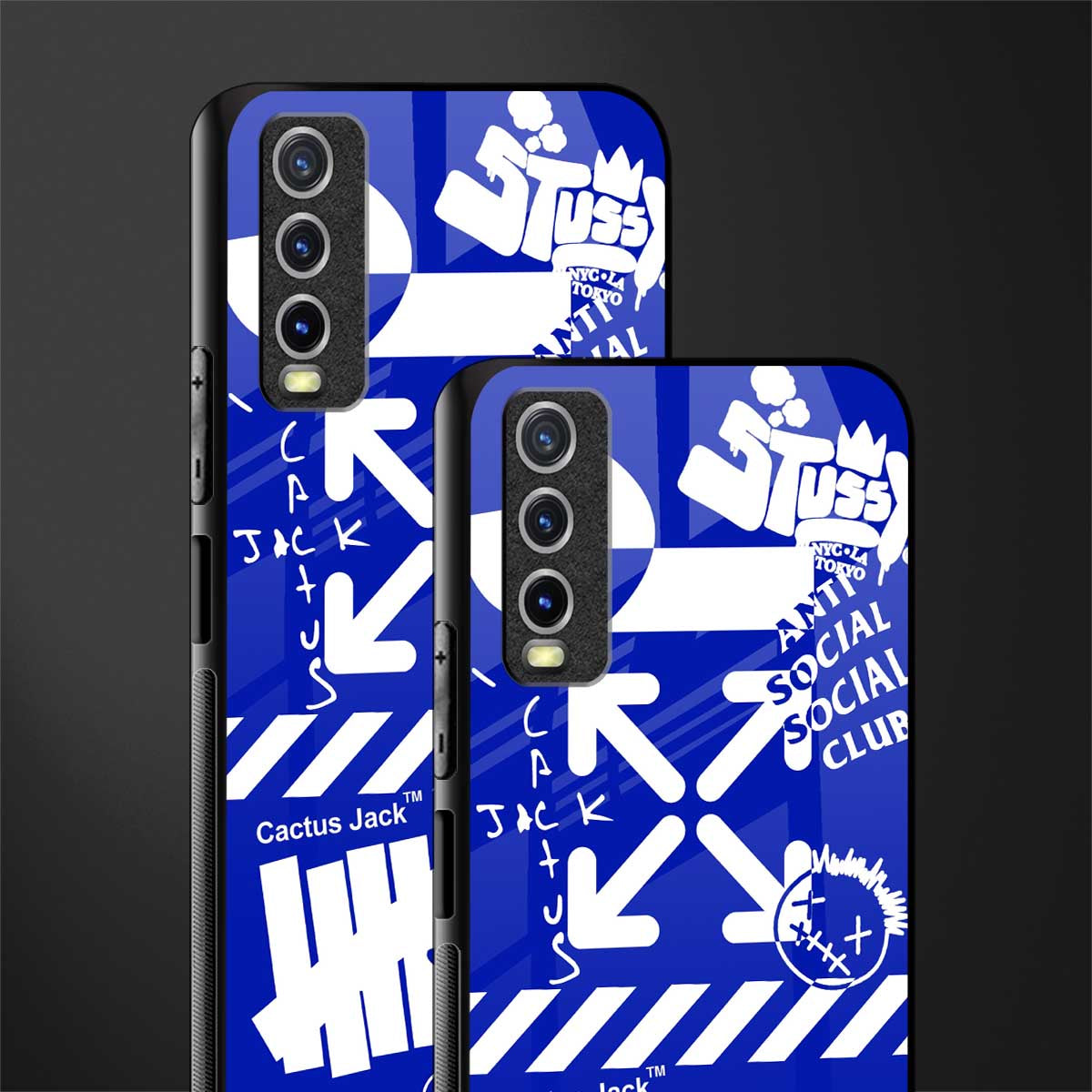 blue travis scott x anti social social club glass case for vivo y12g image-2