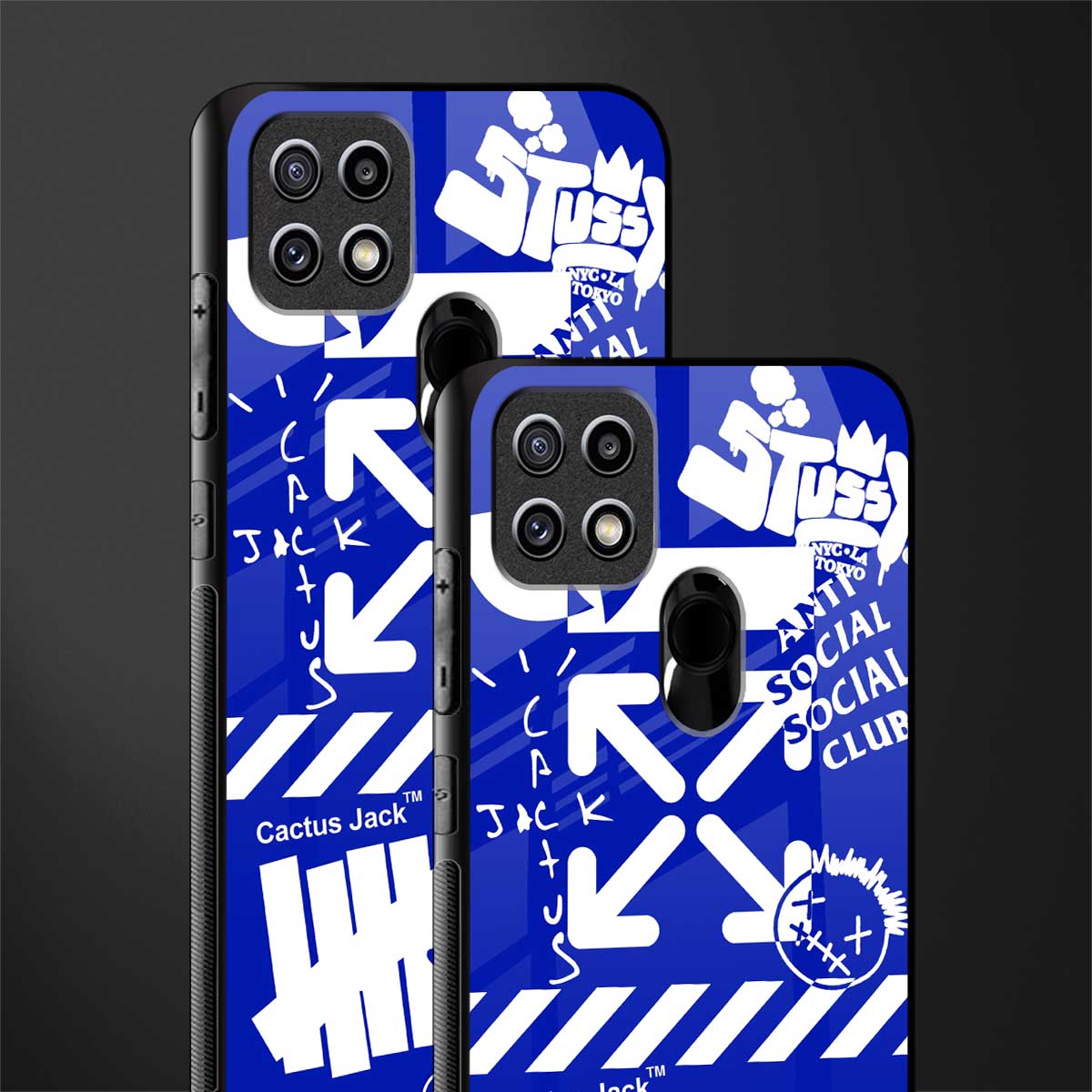 blue travis scott x anti social social club glass case for oppo a15s image-2