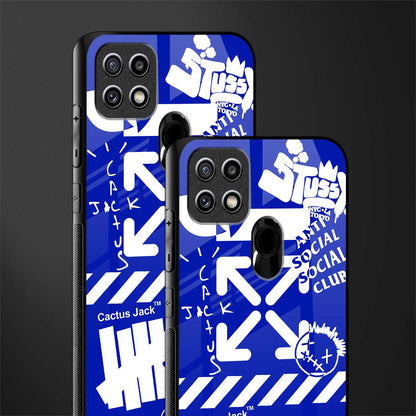 blue travis scott x anti social social club glass case for oppo a15s image-2