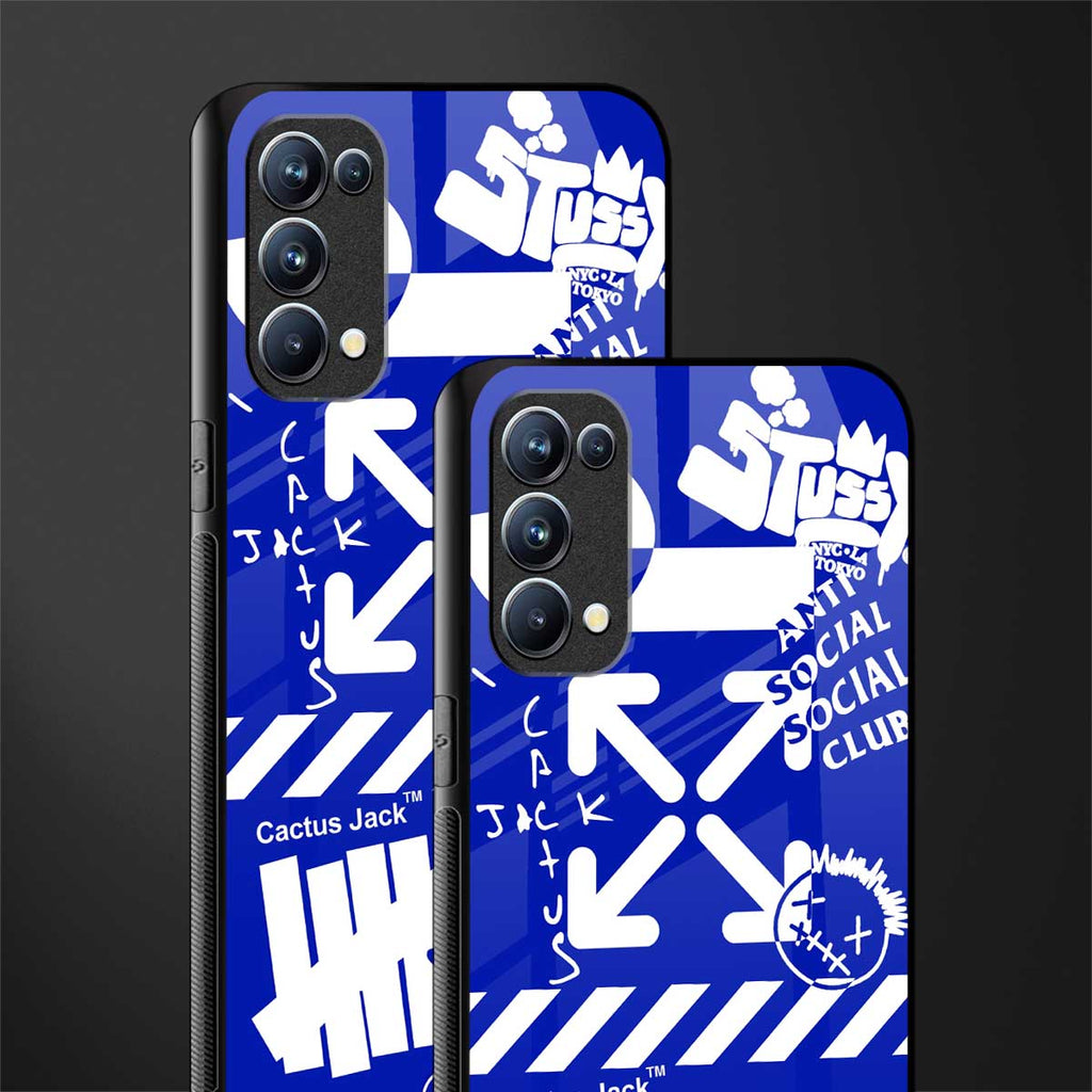 blue travis scott x anti social social club glass case for oppo reno 5 pro image-2