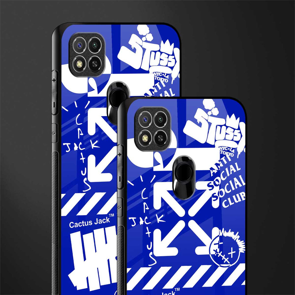 blue travis scott x anti social social club glass case for redmi 9c image-2