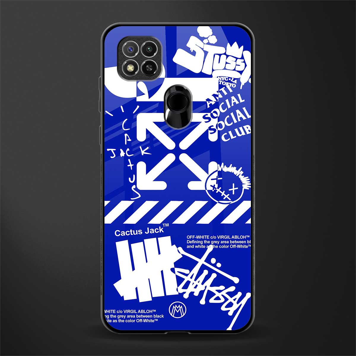 blue travis scott x anti social social club glass case for redmi 9 image