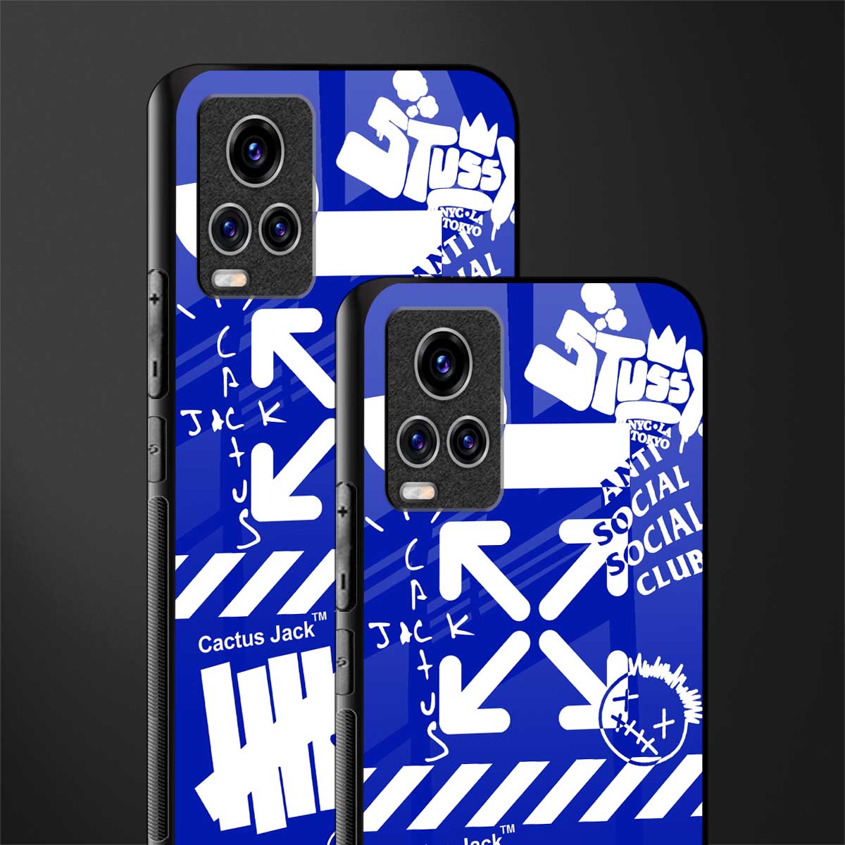 blue travis scott x anti social social club glass case for vivo v20 pro image-2