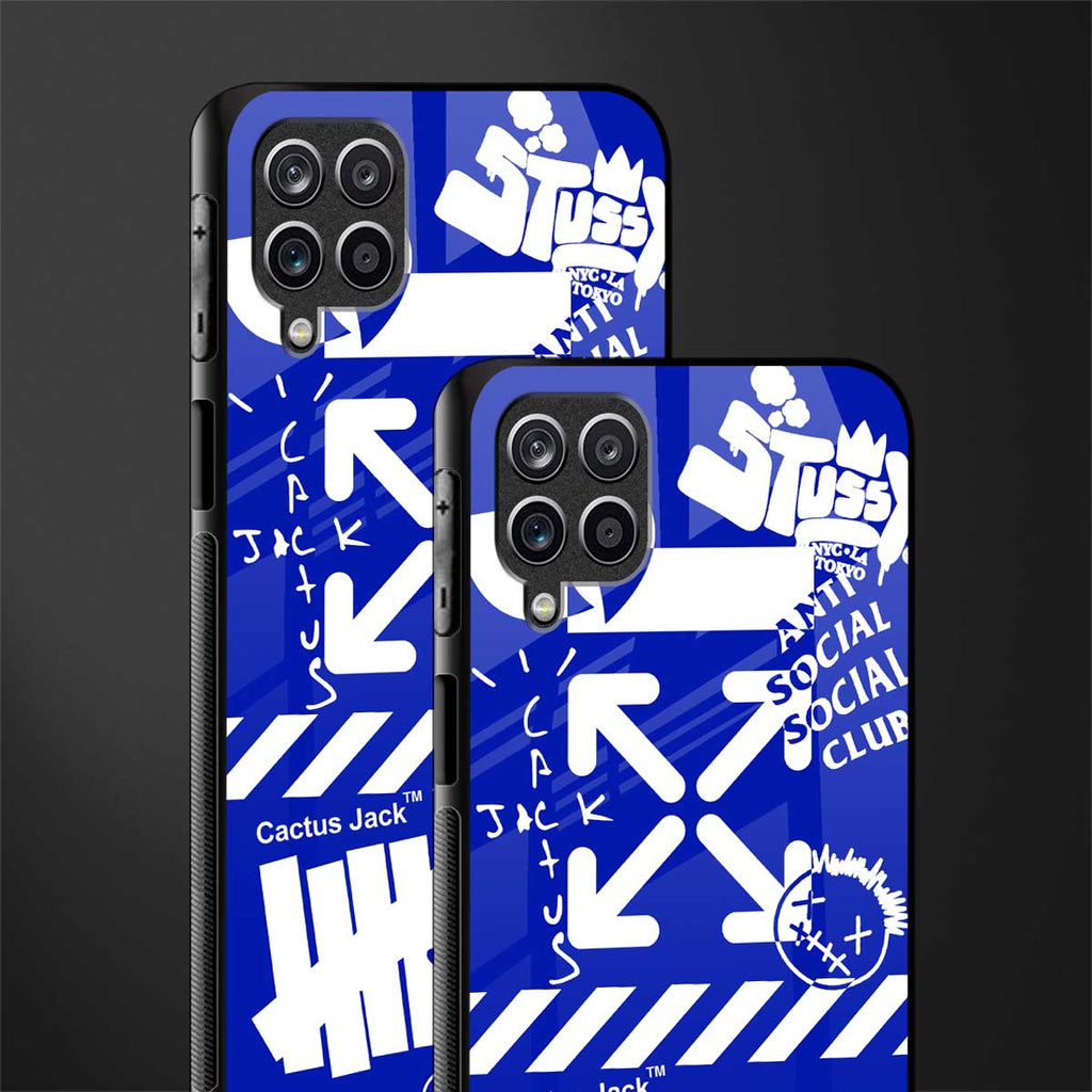 blue travis scott x anti social social club glass case for samsung galaxy a12 image-2