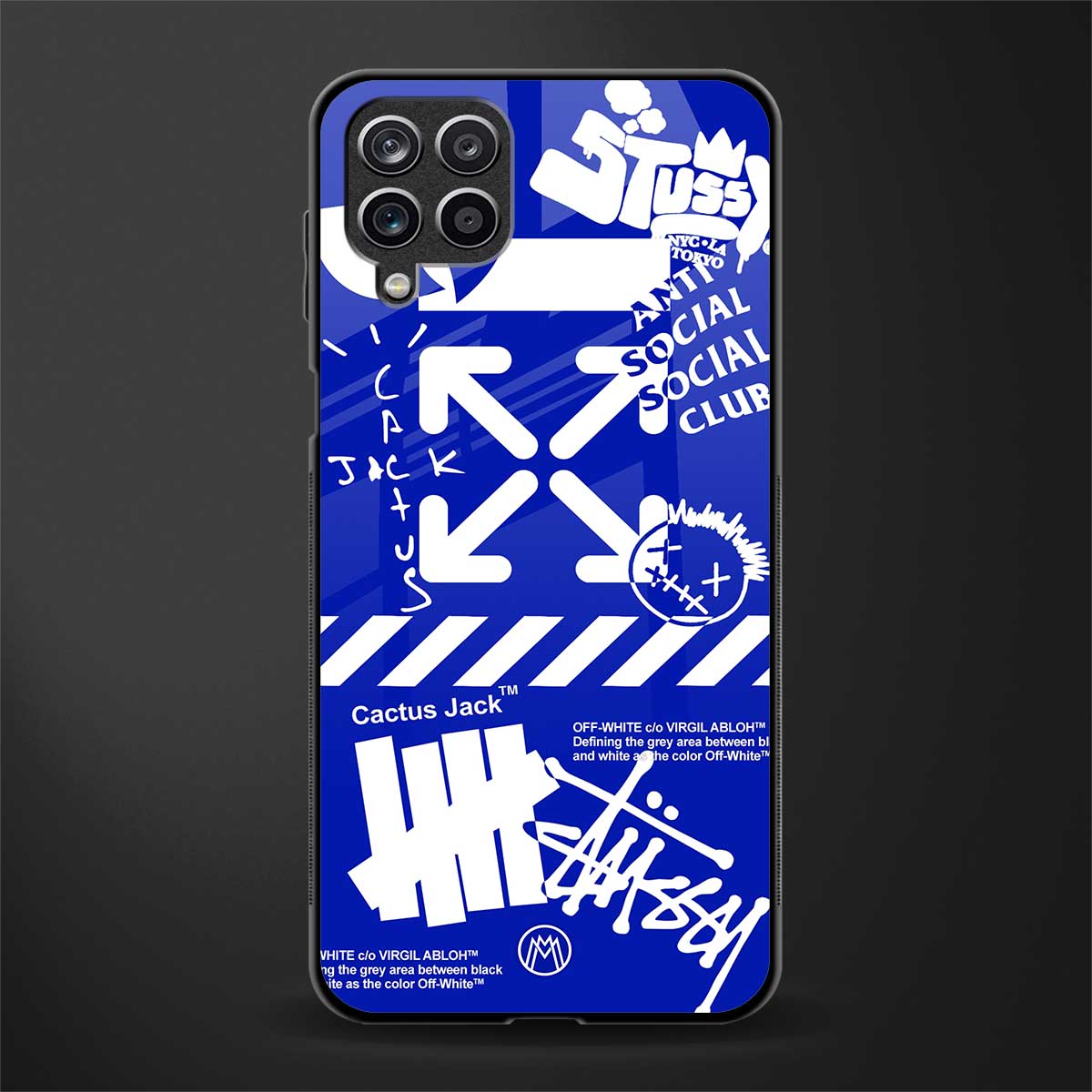 blue travis scott x anti social social club glass case for samsung galaxy a12 image