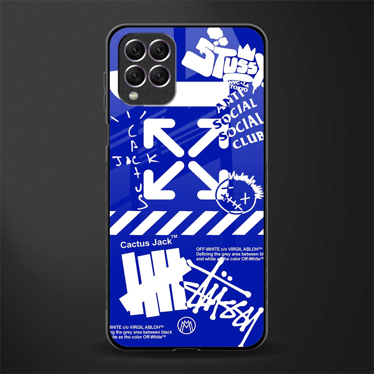 blue travis scott x anti social social club glass case for samsung galaxy f62 image