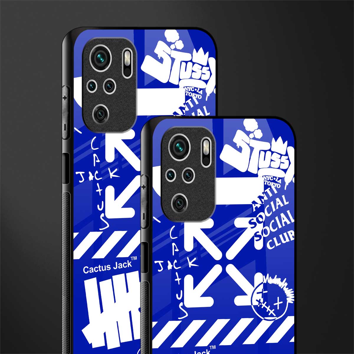 blue travis scott x anti social social club glass case for redmi note 10 image-2
