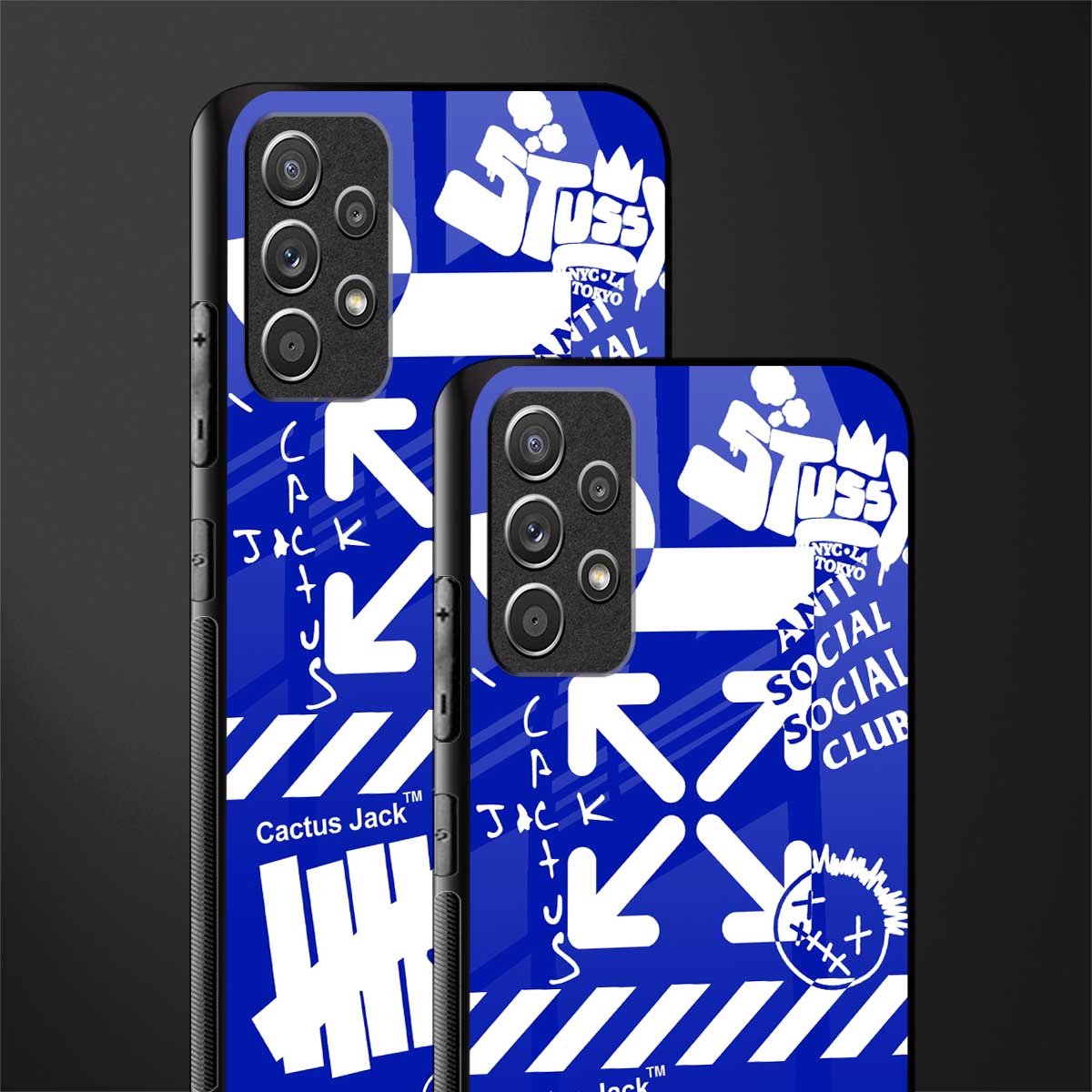 blue travis scott x anti social social club glass case for samsung galaxy a72 image-2