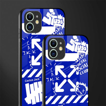 blue travis scott x anti social social club glass case for iphone 11 image-2