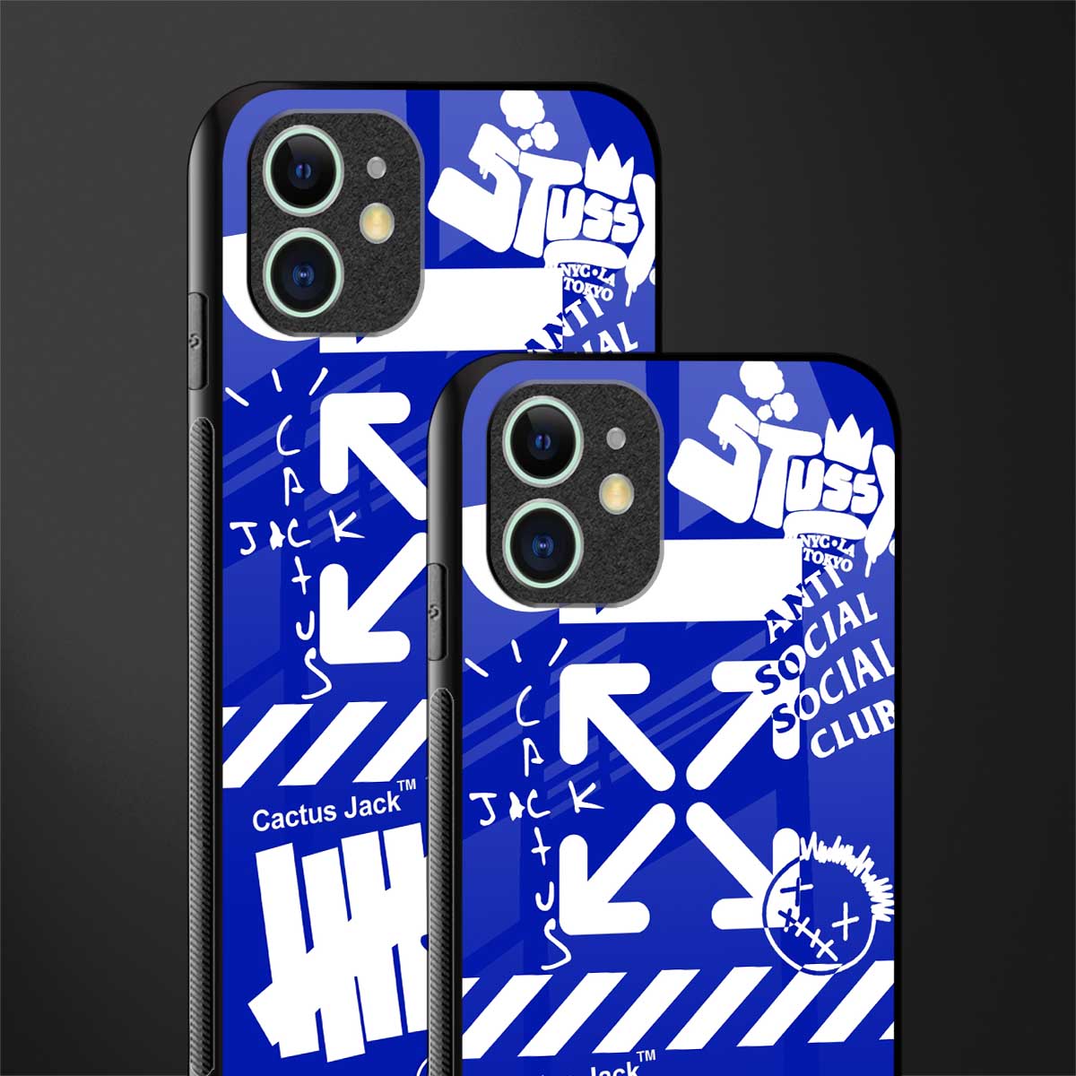 blue travis scott x anti social social club glass case for iphone 12 image-2